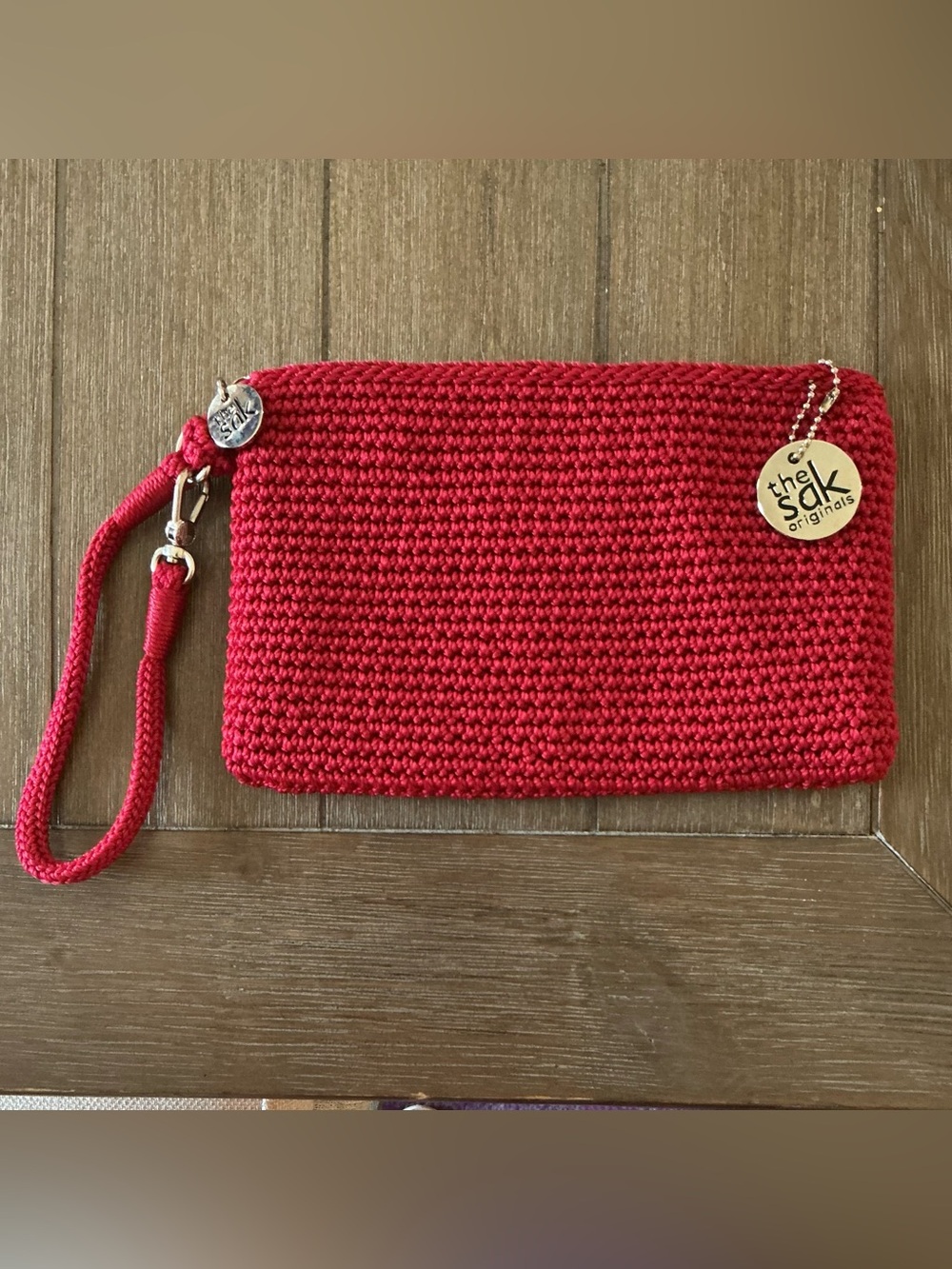 The Sak Handcrafted Red Crochet Wristlet Clutch